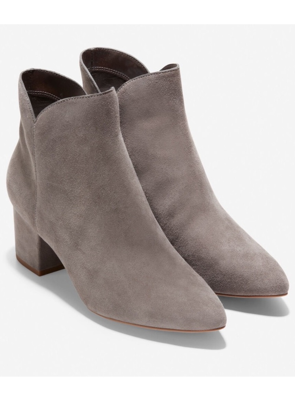 Cole Haan Gray Suede Elyse Pointed-Toe Ankle Boot Booties Womenโs Size 9